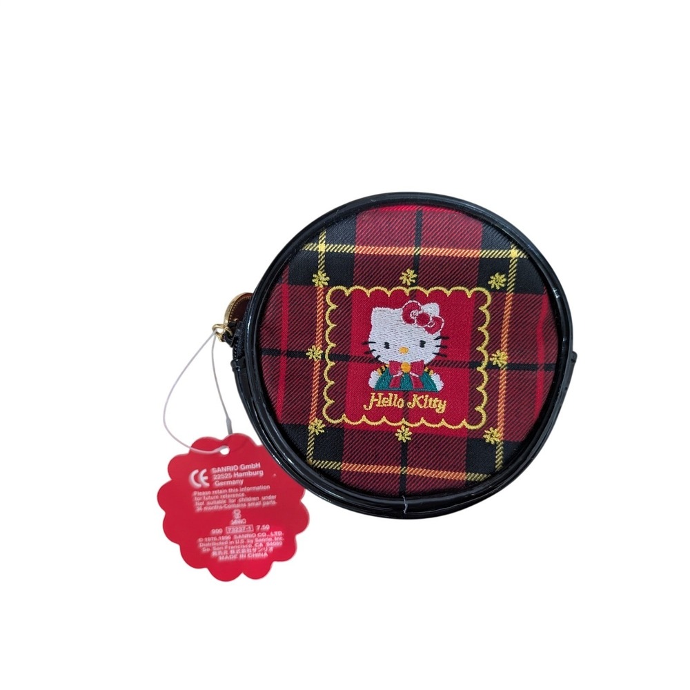 Vtg 1996 Sanrio Hello Kitty Red Plaid Tartan Coin Purse Pouch Gold Charm‎ NWT